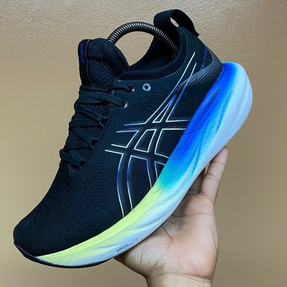 ASICS GEL-NIMBUS 25 Men\'s Running Sneakers Black Blue Glow Yellow Size 8.5 Wide main image 9